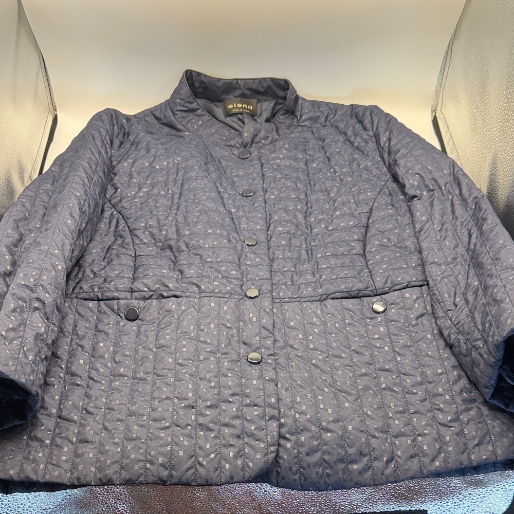 Elena Quilted Navy Jacket Snap Close Coat 51 Italian